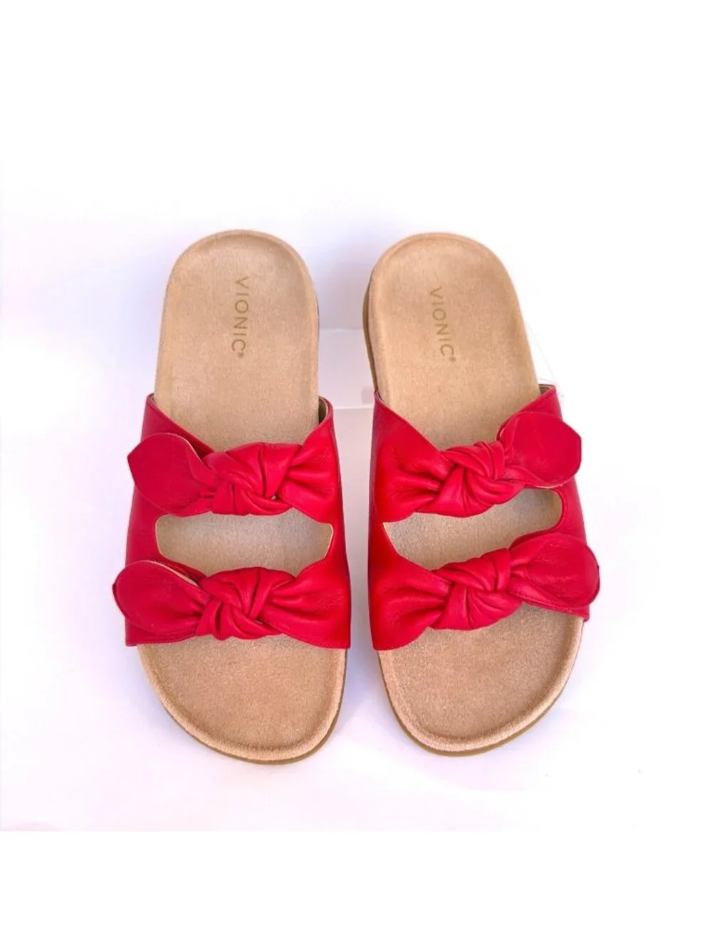 Vionic Elara Sandals Red Leather Women Slides Size 9.5 - Picture 3 of 7